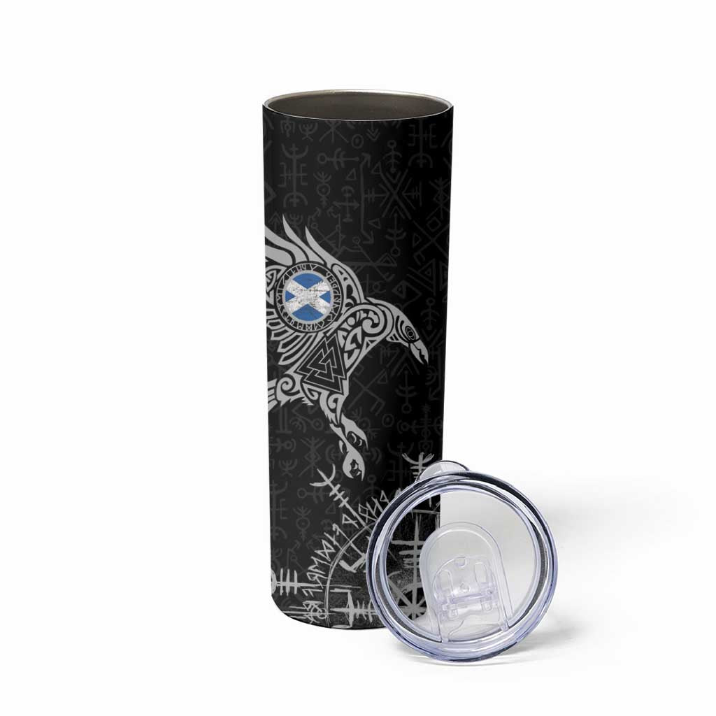 Scotland Viking Ravens Skinny Tumbler Vegvisir Runes Pattern - Wonder Print Shop