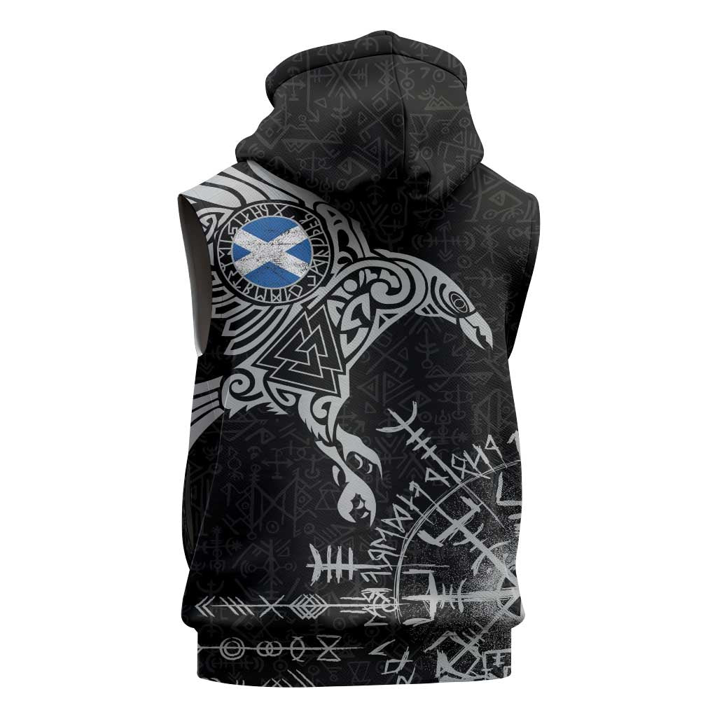 Scotland Viking Ravens Sleeveless Hoodie Vegvisir Runes Pattern - Wonder Print Shop