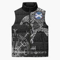Scotland Viking Ravens Sleeveless Puffer Jacket Vegvisir Runes Pattern - Wonder Print Shop