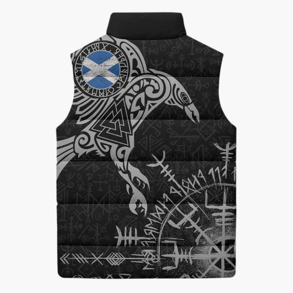 Scotland Viking Ravens Sleeveless Puffer Jacket Vegvisir Runes Pattern - Wonder Print Shop