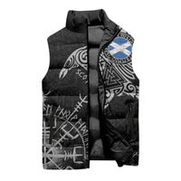 Scotland Viking Ravens Sleeveless Puffer Jacket Vegvisir Runes Pattern - Wonder Print Shop