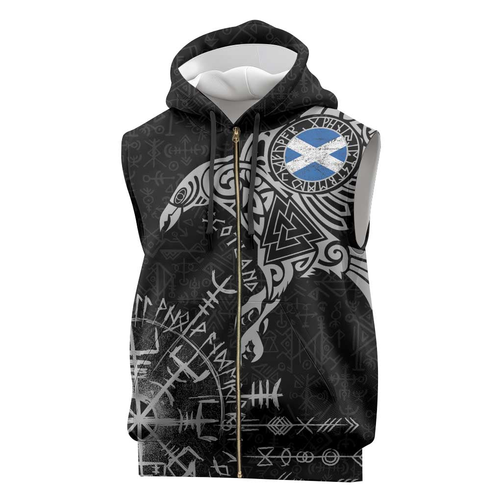Scotland Viking Ravens Sleeveless Zip Hoodie Vegvisir Runes Pattern - Wonder Print Shop