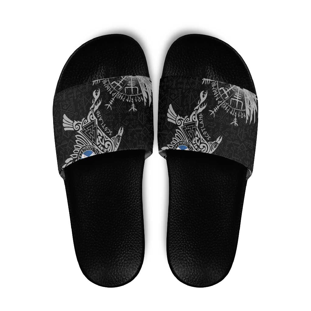Scotland Viking Ravens Slide Sandals Vegvisir Runes Pattern - Wonder Print Shop