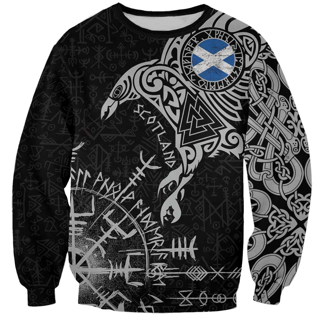 Scotland Viking Ravens Sweatshirt Vegvisir Runes Pattern - Wonder Print Shop