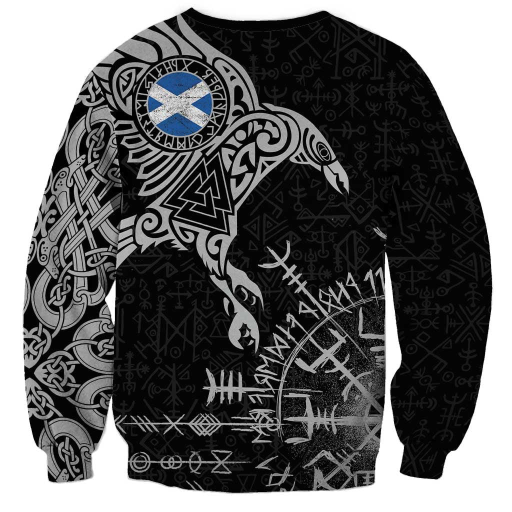 Scotland Viking Ravens Sweatshirt Vegvisir Runes Pattern - Wonder Print Shop