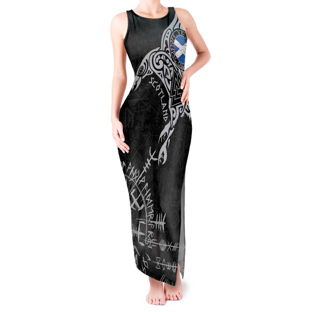 Scotland Viking Ravens Tank Maxi Dress Vegvisir Runes Pattern - Wonder Print Shop