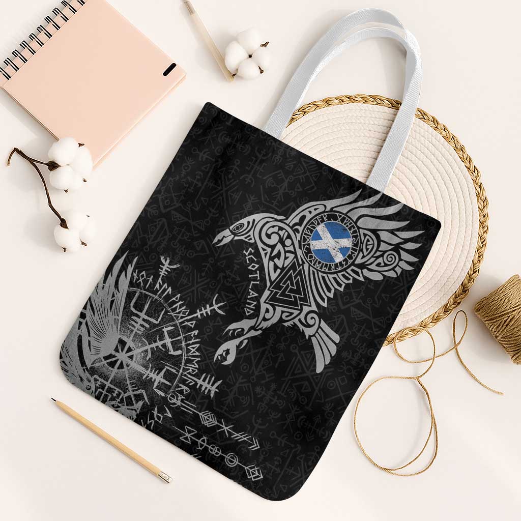 Scotland Viking Ravens Tote Bag Vegvisir Runes Pattern - Wonder Print Shop