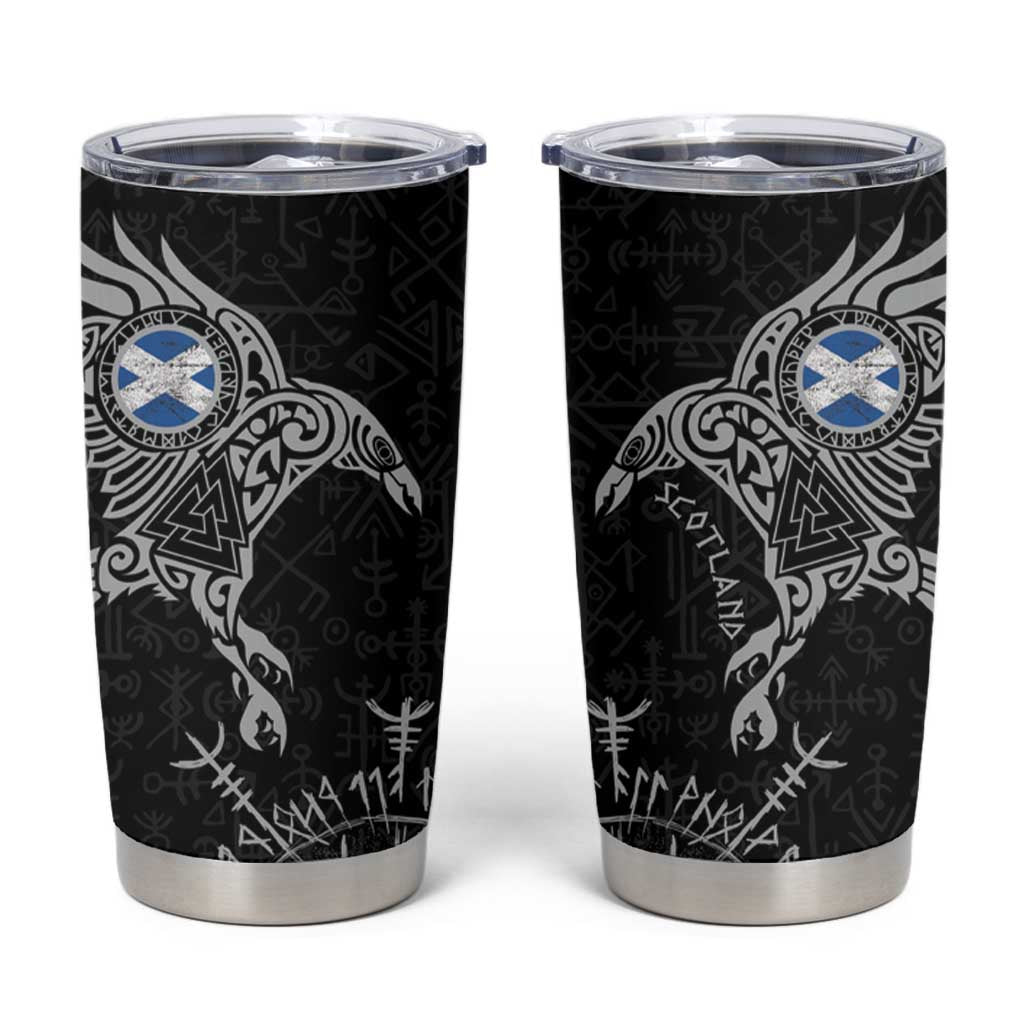 Scotland Viking Ravens Tumbler Cup Vegvisir Runes Pattern - Wonder Print Shop