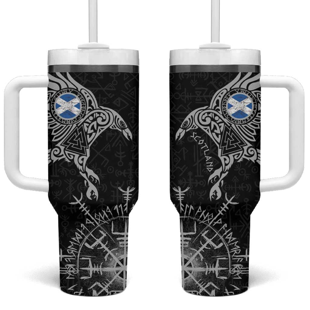Scotland Viking Ravens Tumbler With Handle Vegvisir Runes Pattern - Wonder Print Shop
