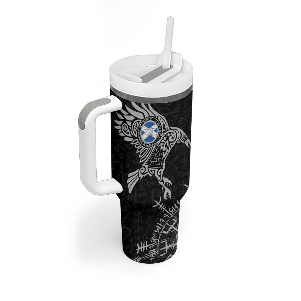 Scotland Viking Ravens Tumbler With Handle Vegvisir Runes Pattern - Wonder Print Shop