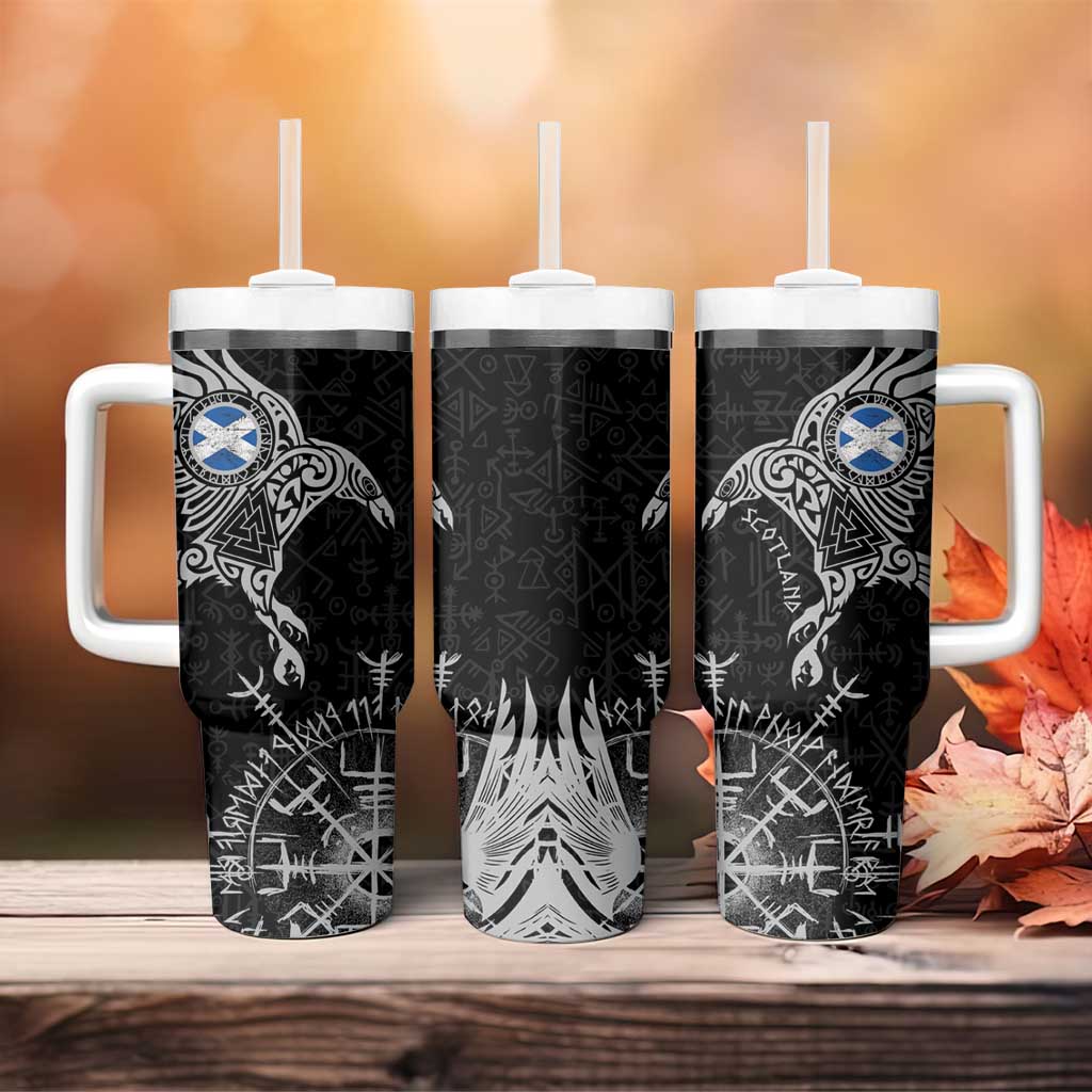 Scotland Viking Ravens Tumbler With Handle Vegvisir Runes Pattern - Wonder Print Shop