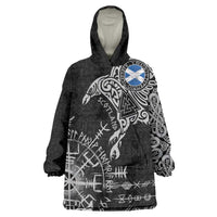 Scotland Viking Ravens Wearable Blanket Hoodie Vegvisir Runes Pattern - Wonder Print Shop