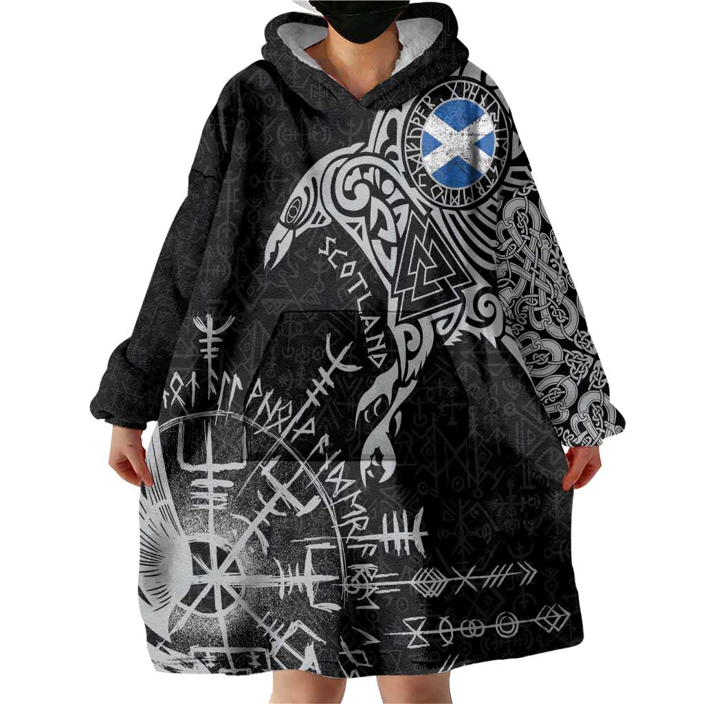 Scotland Viking Ravens Wearable Blanket Hoodie Vegvisir Runes Pattern - Wonder Print Shop