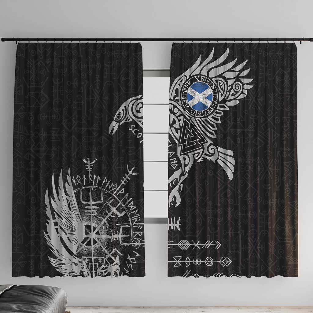 Scotland Viking Ravens Window Curtain Vegvisir Runes Pattern - Wonder Print Shop