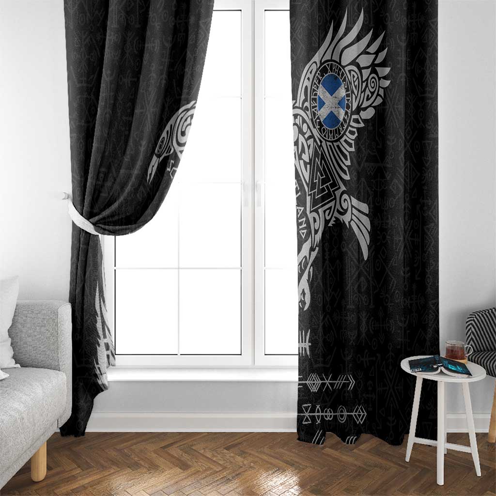 Scotland Viking Ravens Window Curtain Vegvisir Runes Pattern - Wonder Print Shop