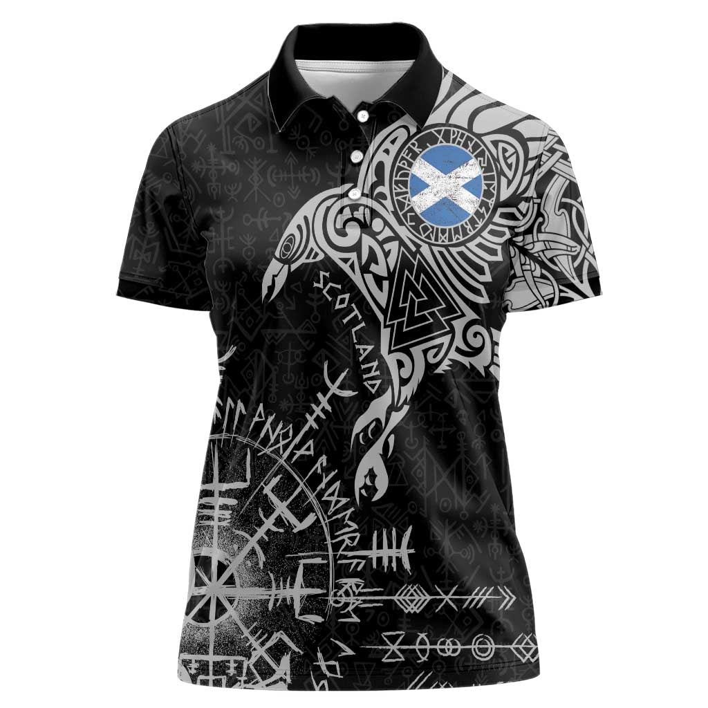 Scotland Viking Ravens Women Polo Shirt Vegvisir Runes Pattern - Wonder Print Shop