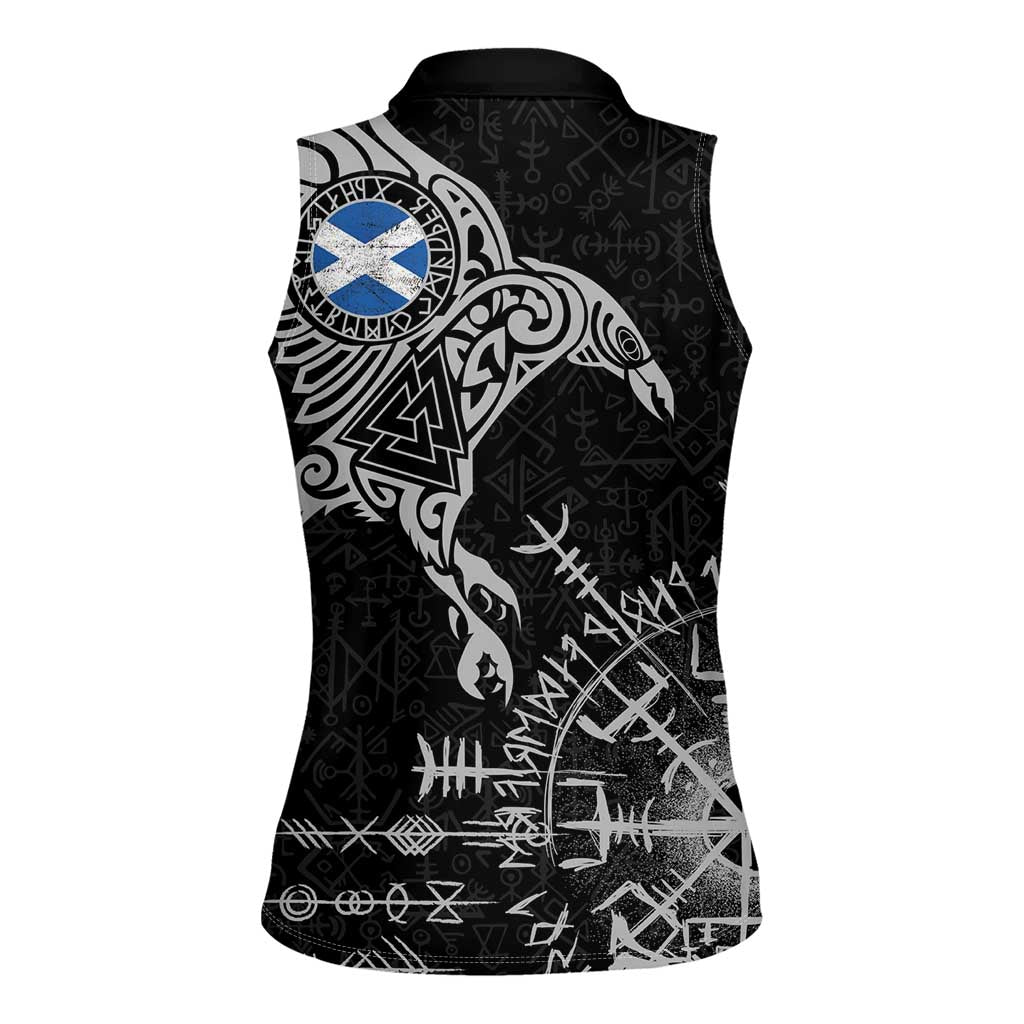 Scotland Viking Ravens Women Sleeveless Polo Shirt Vegvisir Runes Pattern - Wonder Print Shop