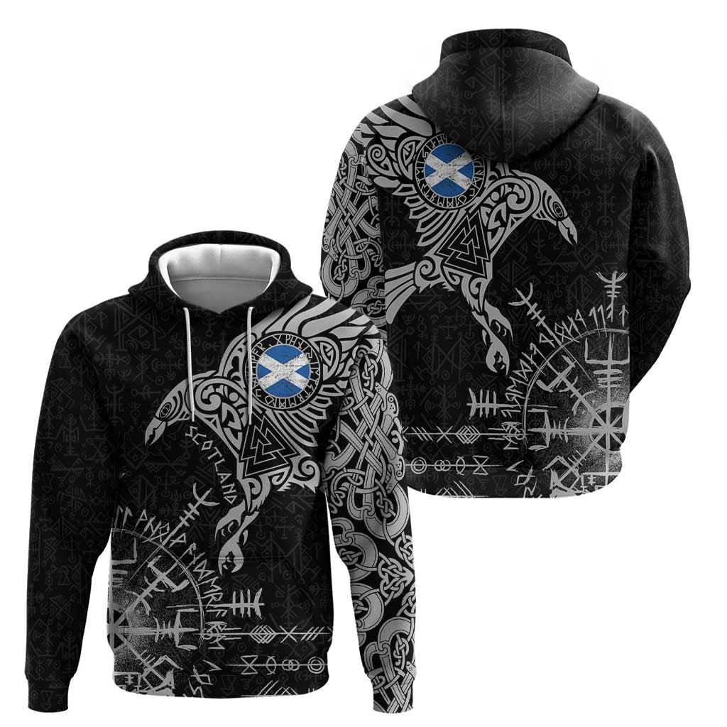 Scotland Viking Ravens Zip Hoodie Vegvisir Runes Pattern - Wonder Print Shop