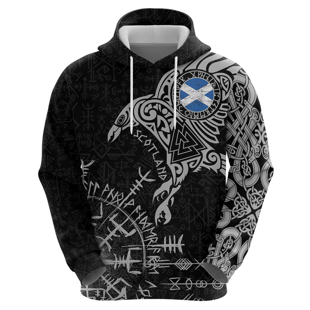 Scotland Viking Ravens Zip Hoodie Vegvisir Runes Pattern - Wonder Print Shop