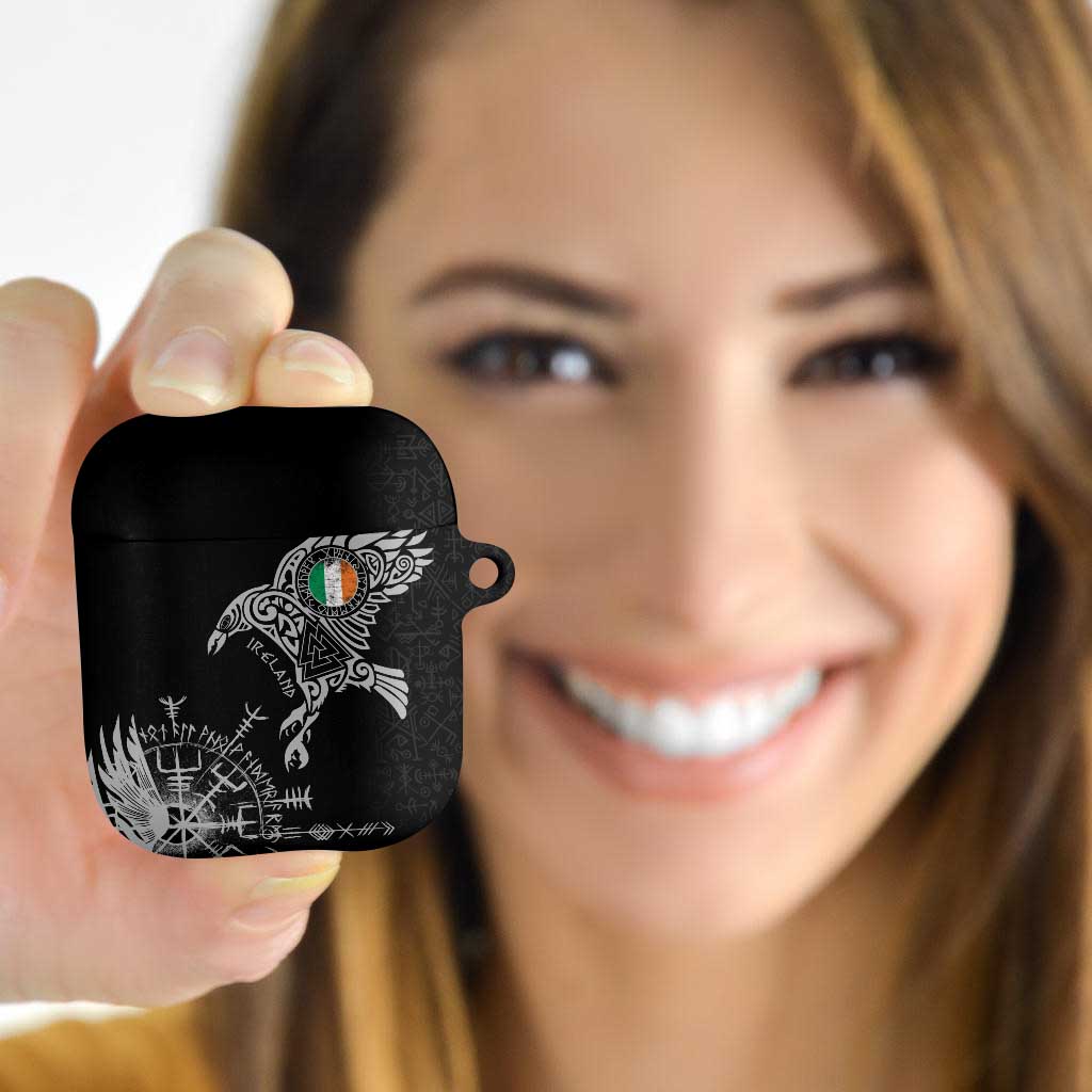Ireland Viking Ravens AirPods Case Vegvisir Runes Pattern - Wonder Print Shop