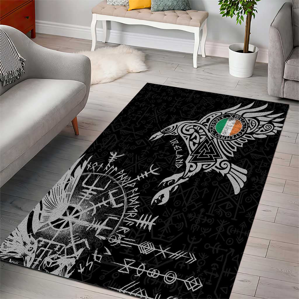 Ireland Viking Ravens Area Rug Vegvisir Runes Pattern - Wonder Print Shop