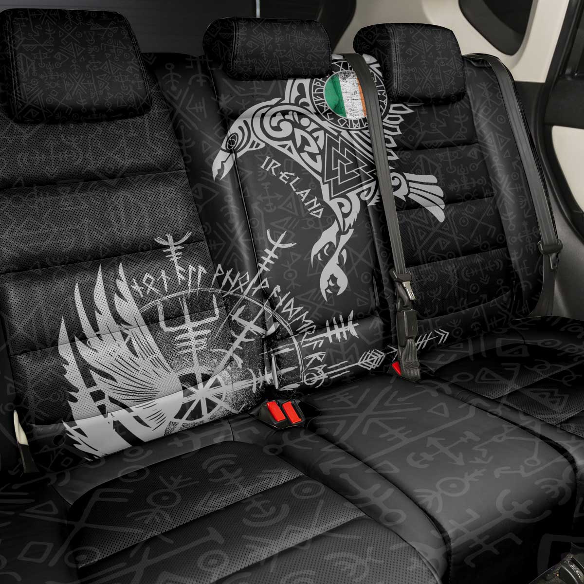 Ireland Viking Ravens Back Car Seat Cover Vegvisir Runes Pattern - Wonder Print Shop
