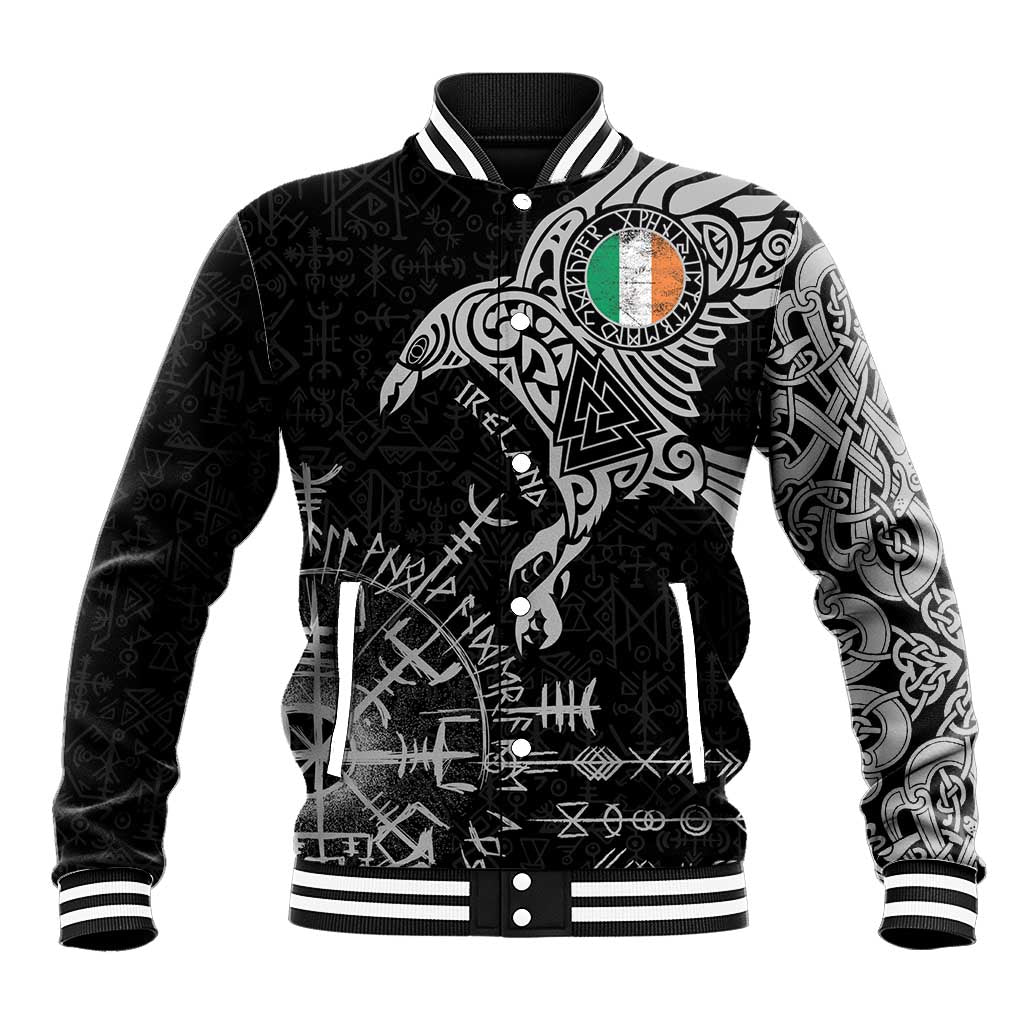 Ireland Viking Ravens Baseball Jacket Vegvisir Runes Pattern - Wonder Print Shop