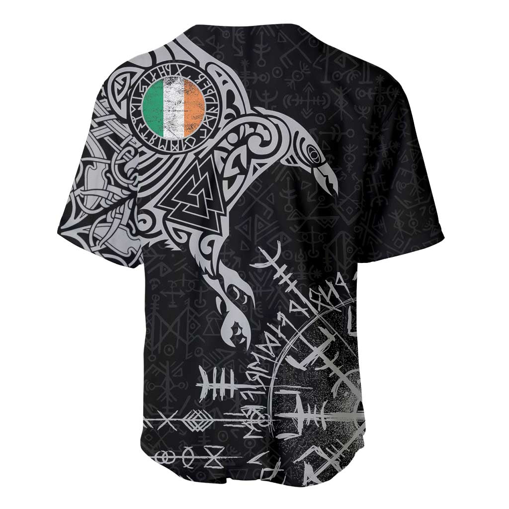 Ireland Viking Ravens Baseball Jersey Vegvisir Runes Pattern - Wonder Print Shop