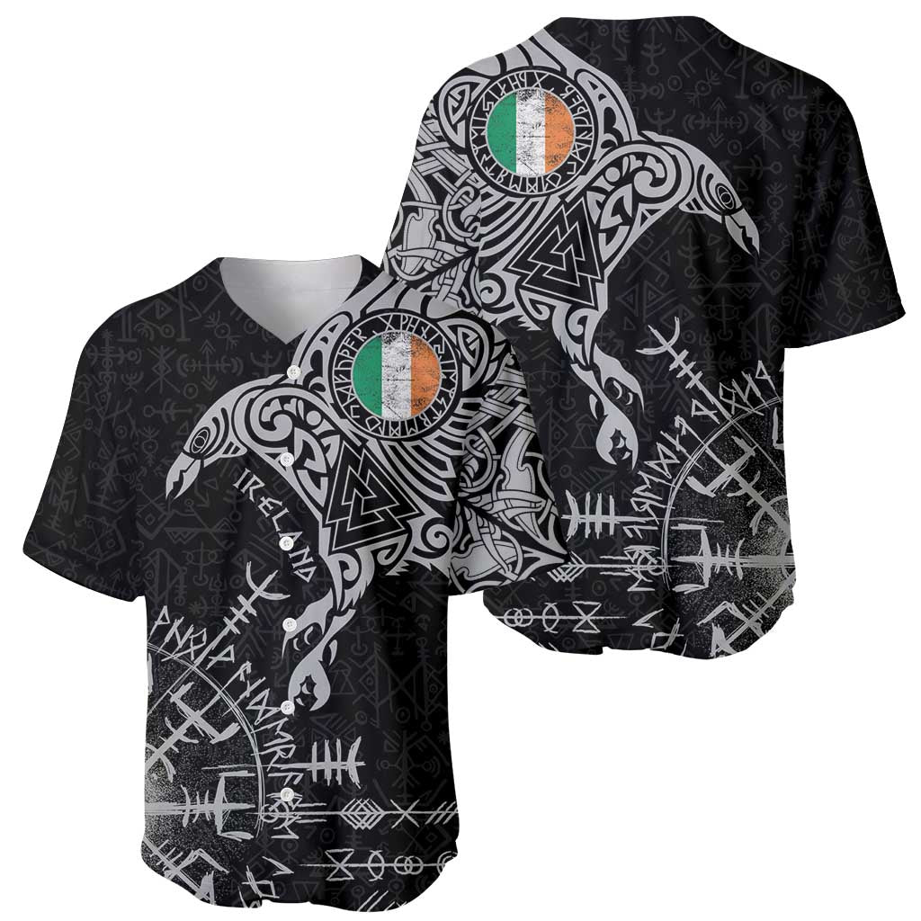 Ireland Viking Ravens Baseball Jersey Vegvisir Runes Pattern - Wonder Print Shop