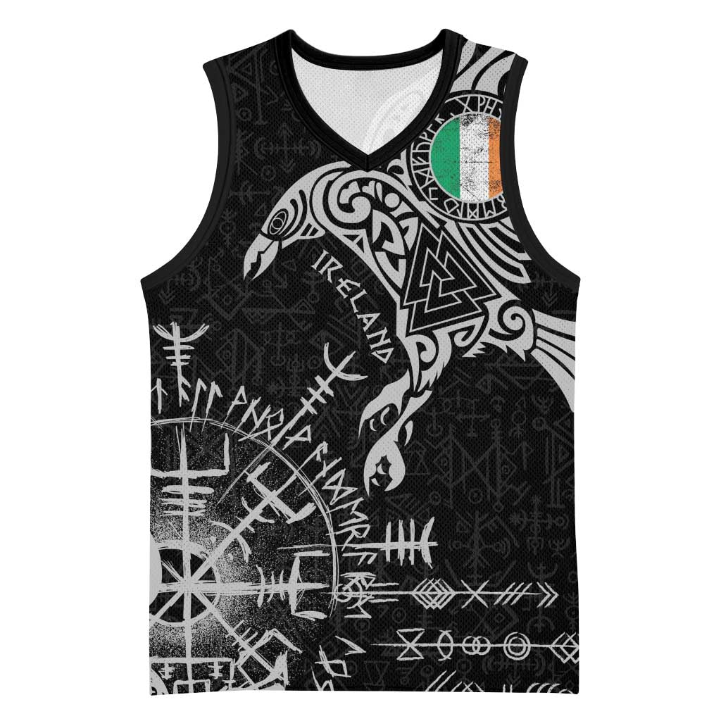 Ireland Viking Ravens Basketball Jersey Vegvisir Runes Pattern - Wonder Print Shop