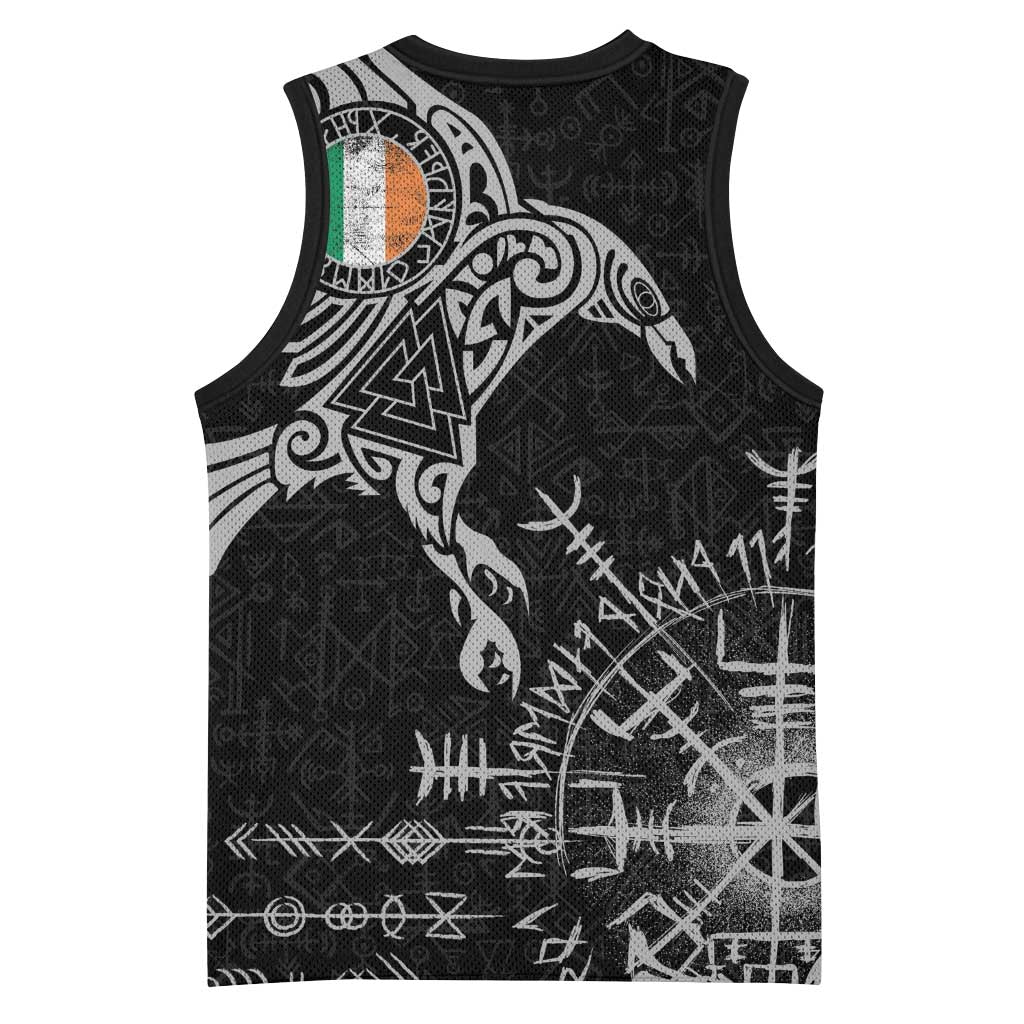 Ireland Viking Ravens Basketball Jersey Vegvisir Runes Pattern - Wonder Print Shop