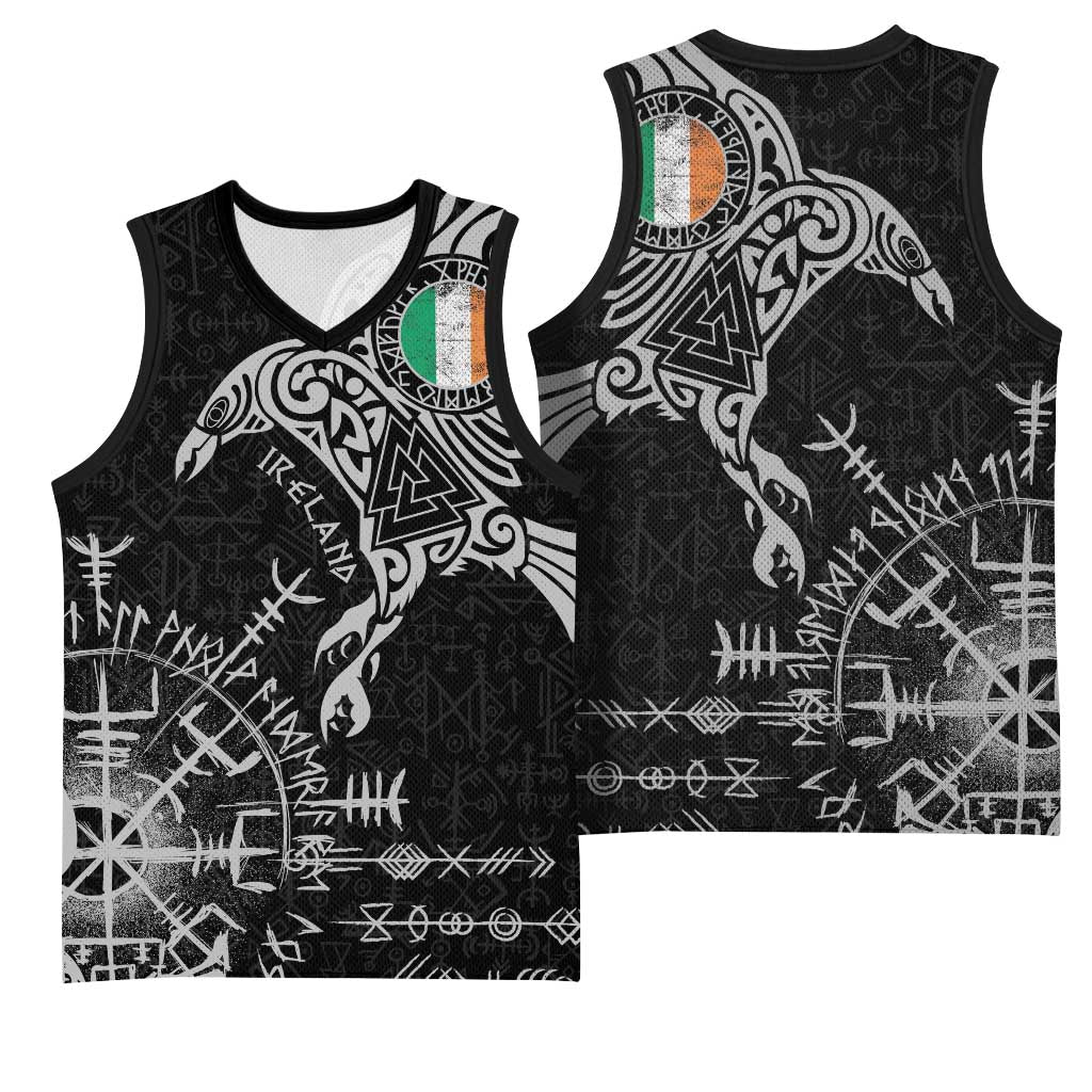 Ireland Viking Ravens Basketball Jersey Vegvisir Runes Pattern - Wonder Print Shop