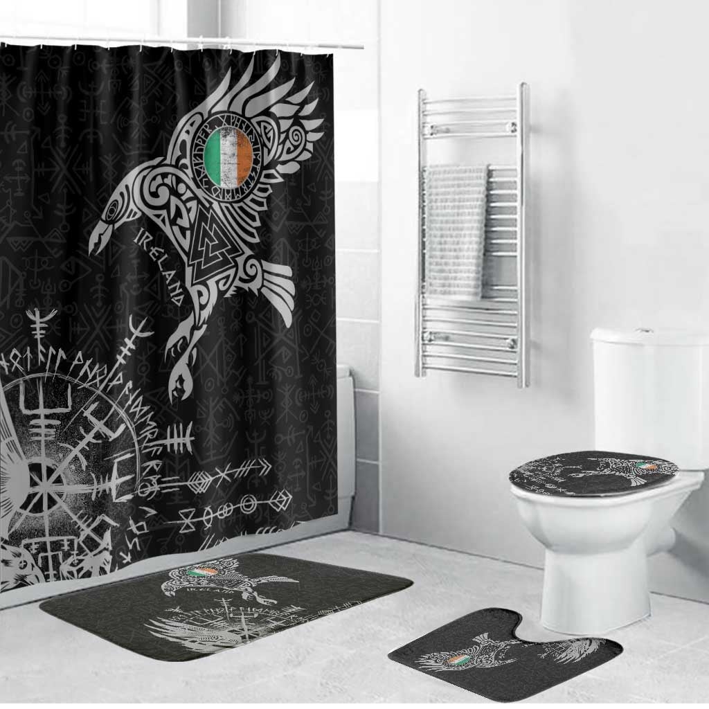 Ireland Viking Ravens Bathroom Set Vegvisir Runes Pattern - Wonder Print Shop