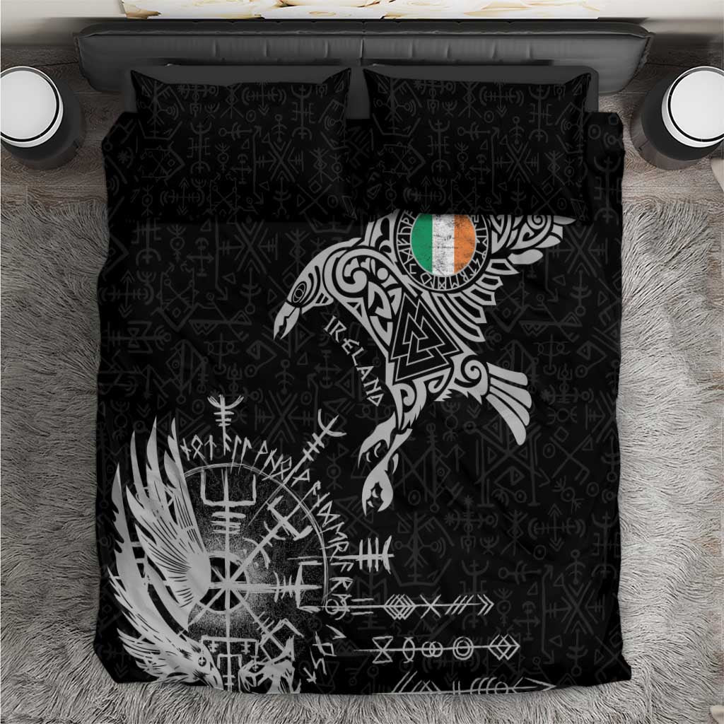 Ireland Viking Ravens Bedding Set Vegvisir Runes Pattern - Wonder Print Shop