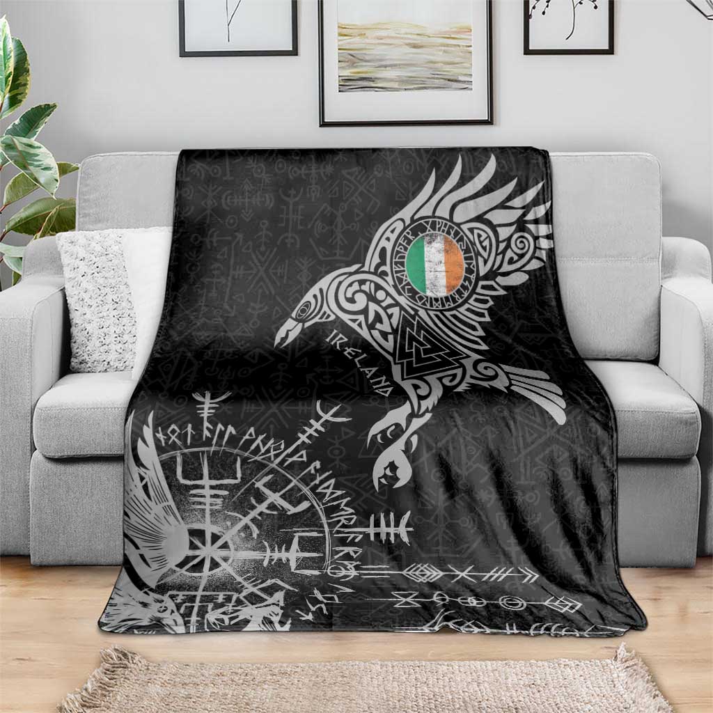 Ireland Viking Ravens Blanket Vegvisir Runes Pattern - Wonder Print Shop