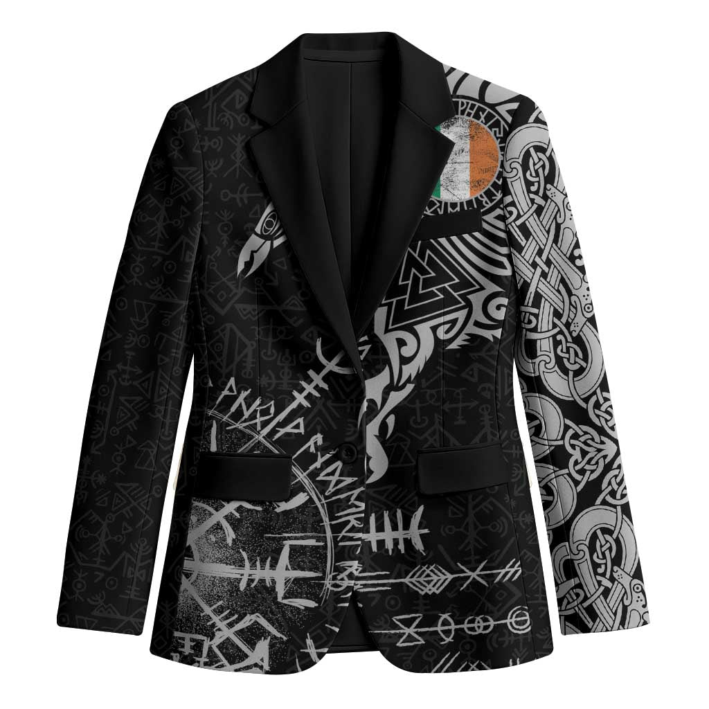 Ireland Viking Ravens Blazer Vegvisir Runes Pattern - Wonder Print Shop
