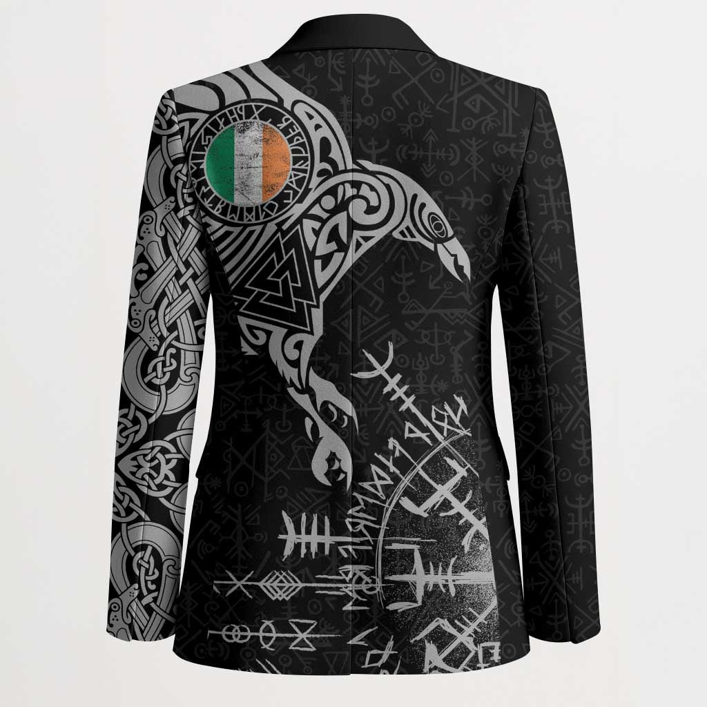 Ireland Viking Ravens Blazer Vegvisir Runes Pattern - Wonder Print Shop
