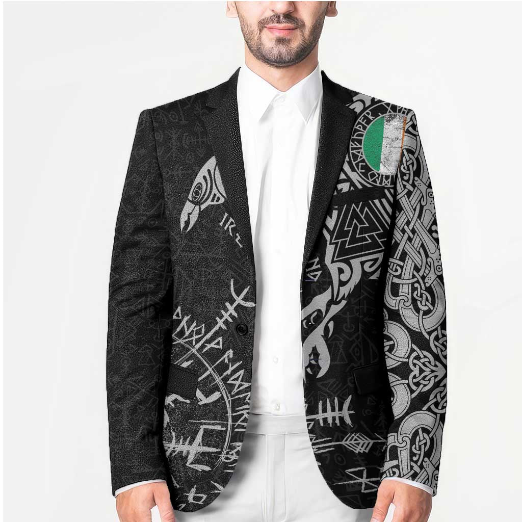 Ireland Viking Ravens Blazer Vegvisir Runes Pattern - Wonder Print Shop