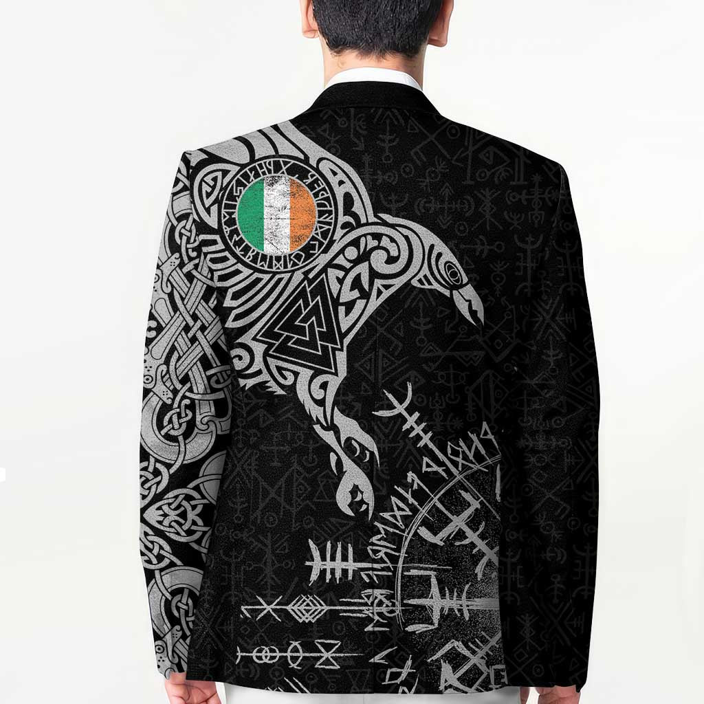 Ireland Viking Ravens Blazer Vegvisir Runes Pattern - Wonder Print Shop