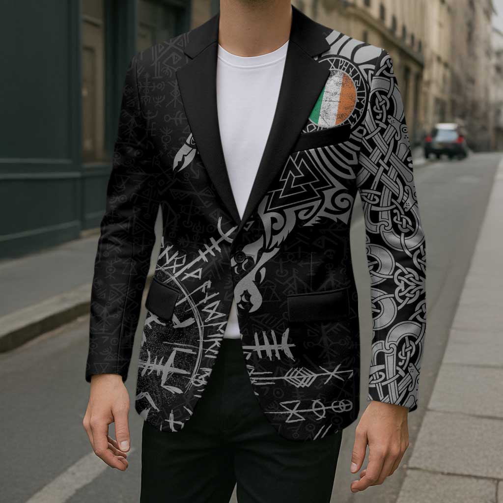 Ireland Viking Ravens Blazer Vegvisir Runes Pattern - Wonder Print Shop