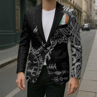 Ireland Viking Ravens Blazer Vegvisir Runes Pattern - Wonder Print Shop