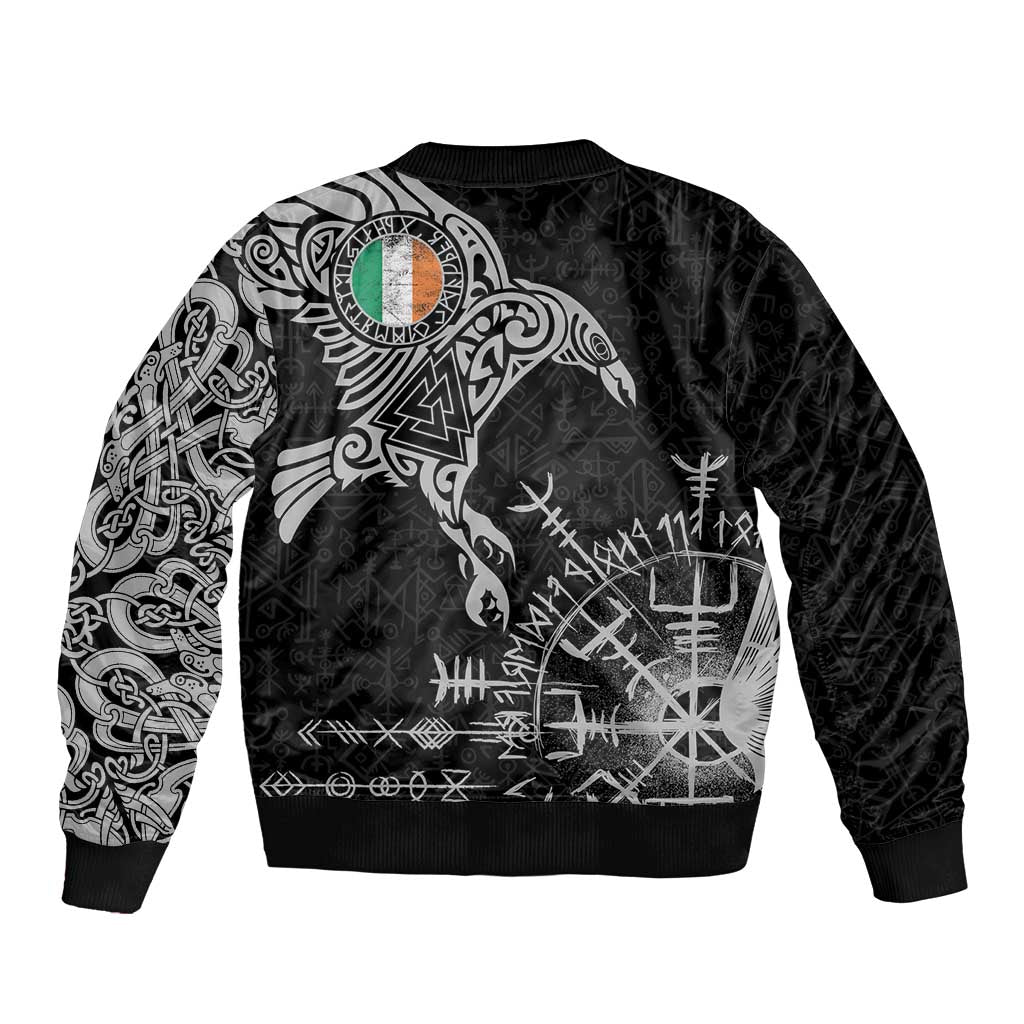 Ireland Viking Ravens Bomber Jacket Vegvisir Runes Pattern - Wonder Print Shop
