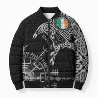 Ireland Viking Ravens Bomber Puffer Jacket Vegvisir Runes Pattern - Wonder Print Shop