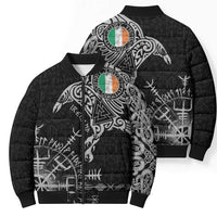 Ireland Viking Ravens Bomber Puffer Jacket Vegvisir Runes Pattern - Wonder Print Shop