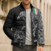 Ireland Viking Ravens Bomber Puffer Jacket Vegvisir Runes Pattern - Wonder Print Shop