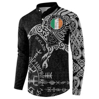 Ireland Viking Ravens Button Sweatshirt Vegvisir Runes Pattern - Wonder Print Shop