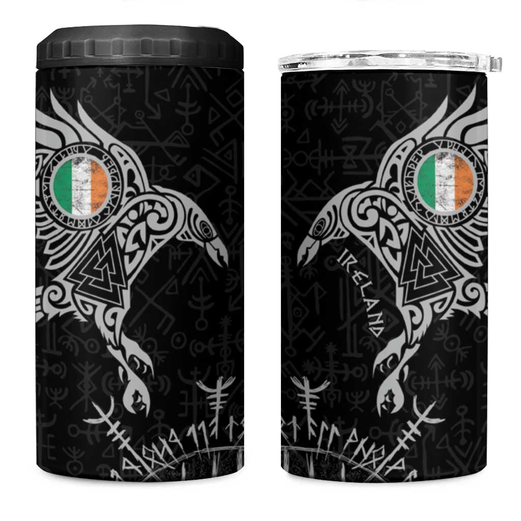 Ireland Viking Ravens 4 in 1 Can Cooler Tumbler Vegvisir Runes Pattern - Wonder Print Shop