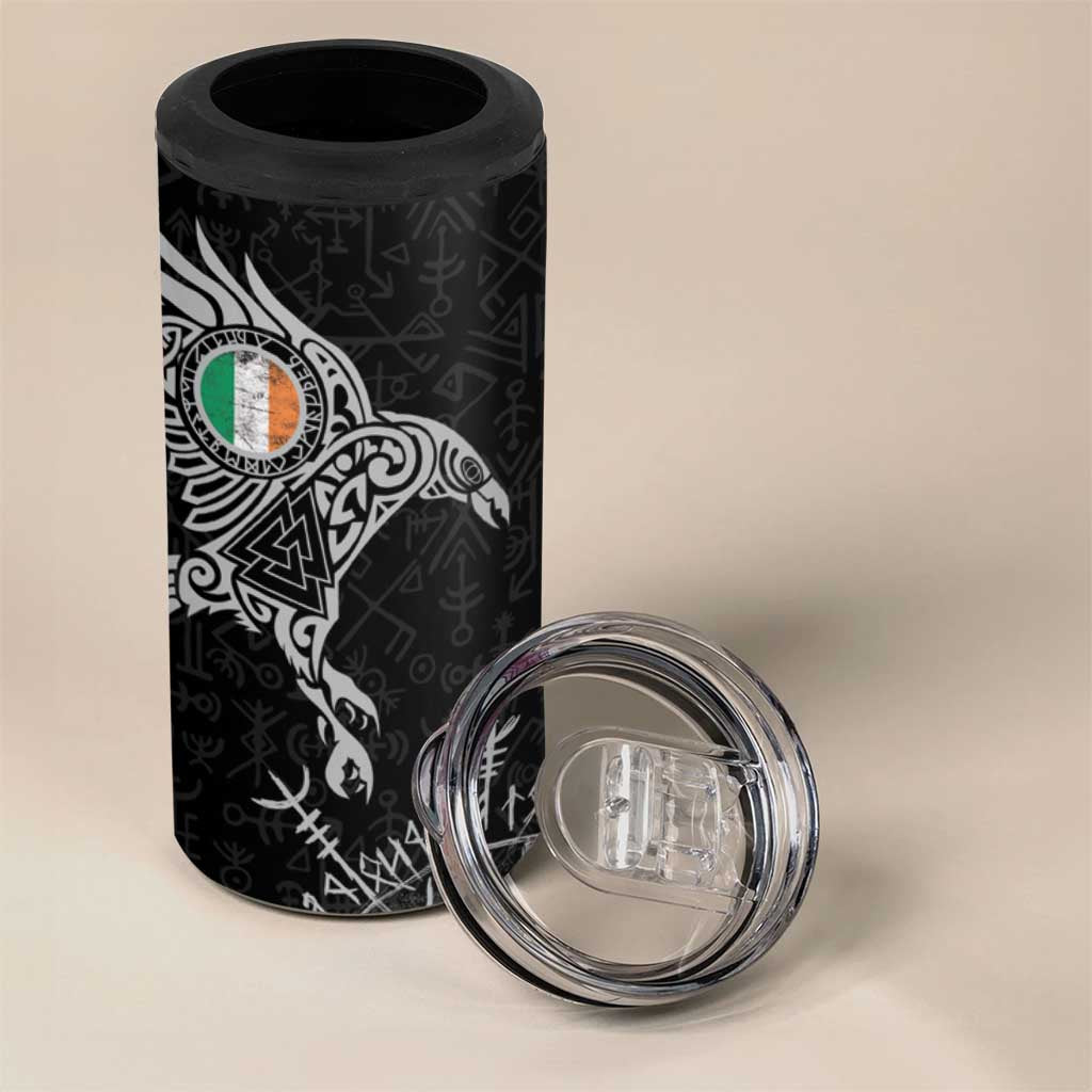 Ireland Viking Ravens 4 in 1 Can Cooler Tumbler Vegvisir Runes Pattern - Wonder Print Shop
