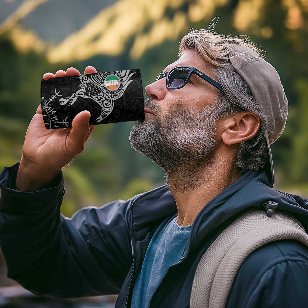 Ireland Viking Ravens 4 in 1 Can Cooler Tumbler Vegvisir Runes Pattern - Wonder Print Shop