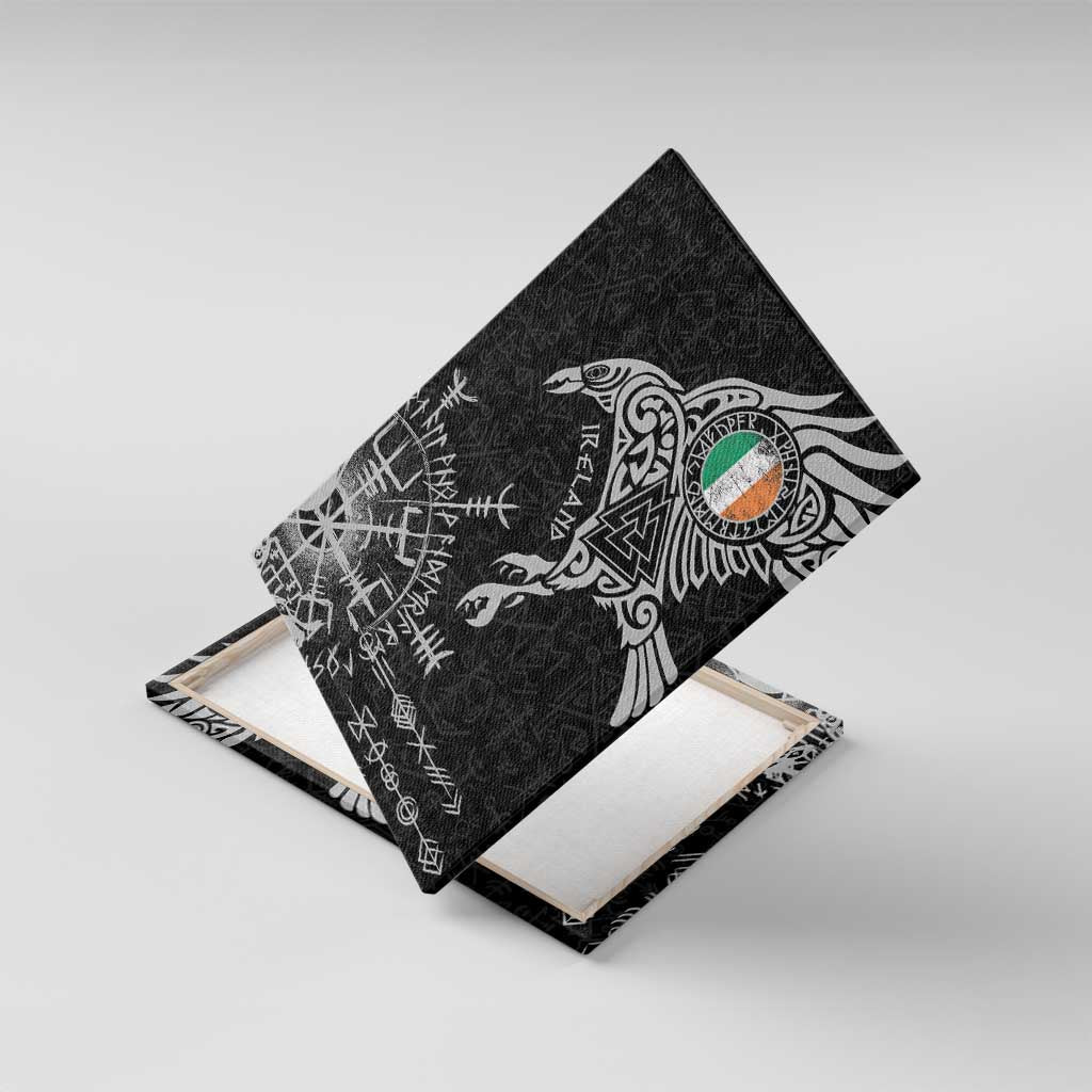 Ireland Viking Ravens Canvas Wall Art Vegvisir Runes Pattern - Wonder Print Shop